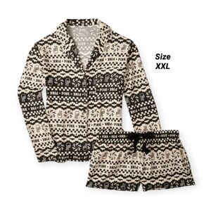 VS PINK Vanilla Bean Fair Isle Flannel Top & Shorts 2 Piece Pajama Set XXL NEW